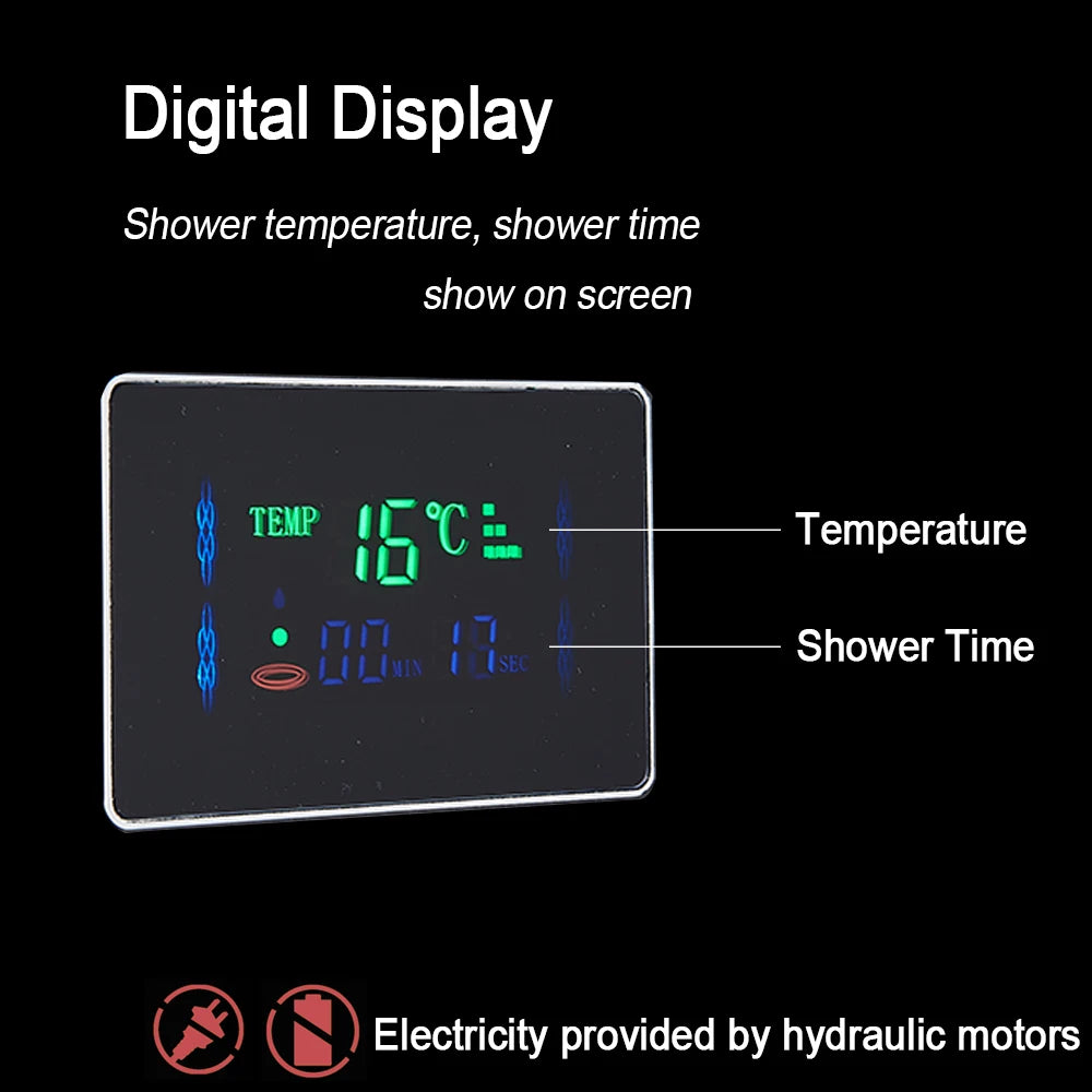 LED Shower Panel Waterfall Rain Digital Display Shower Faucet Set SPA Massage Jet Bathroom Column Mixer Tap Tower System