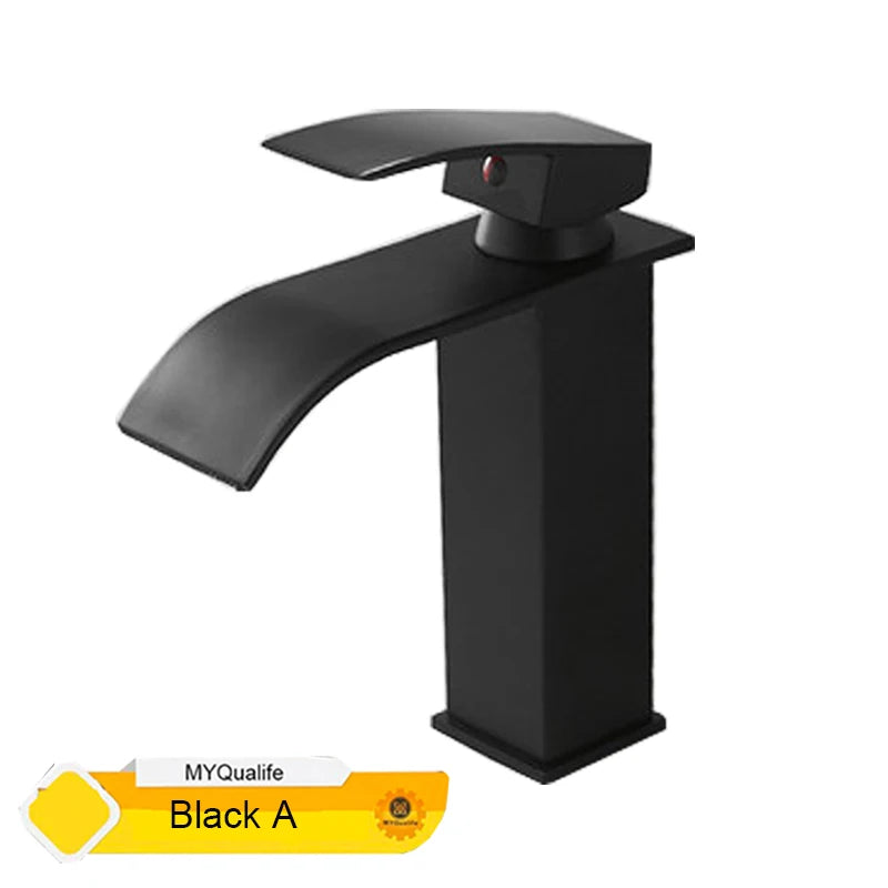 Black Waterfall Bathroom Faucet Basin Vanity Vessel Sinks Mixer Tap Cold And Hot Water Tap Single Hole Bath Sink Faucets Crane