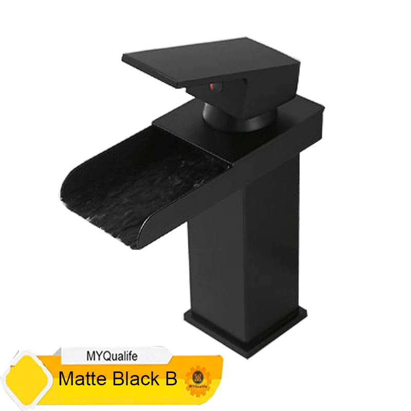 Black Waterfall Bathroom Faucet Basin Vanity Vessel Sinks Mixer Tap Cold And Hot Water Tap Single Hole Bath Sink Faucets Crane