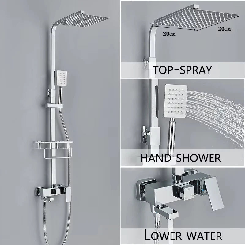 4-Function Wall Mounted Shower Faucet Set Rainwater Bathtub Shower Mixer Rotary Bathtub Single Handle Shower System