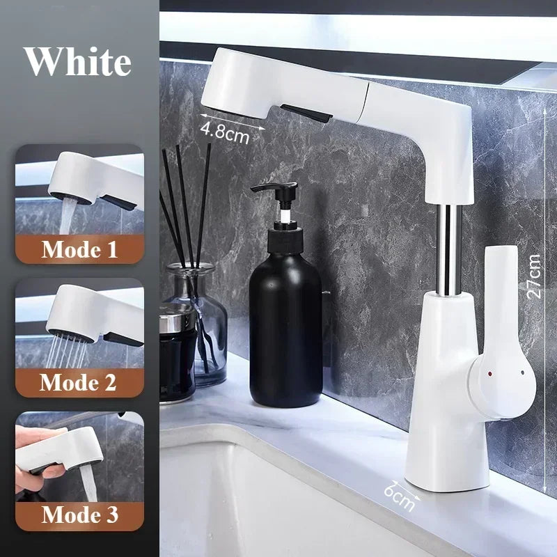 Pull Out Lift Kitchen Faucet 360° Rotatable Bathroom Basin Faucet Stainless Steel Kitchen Sink Faucet with Pull Out Sprayer