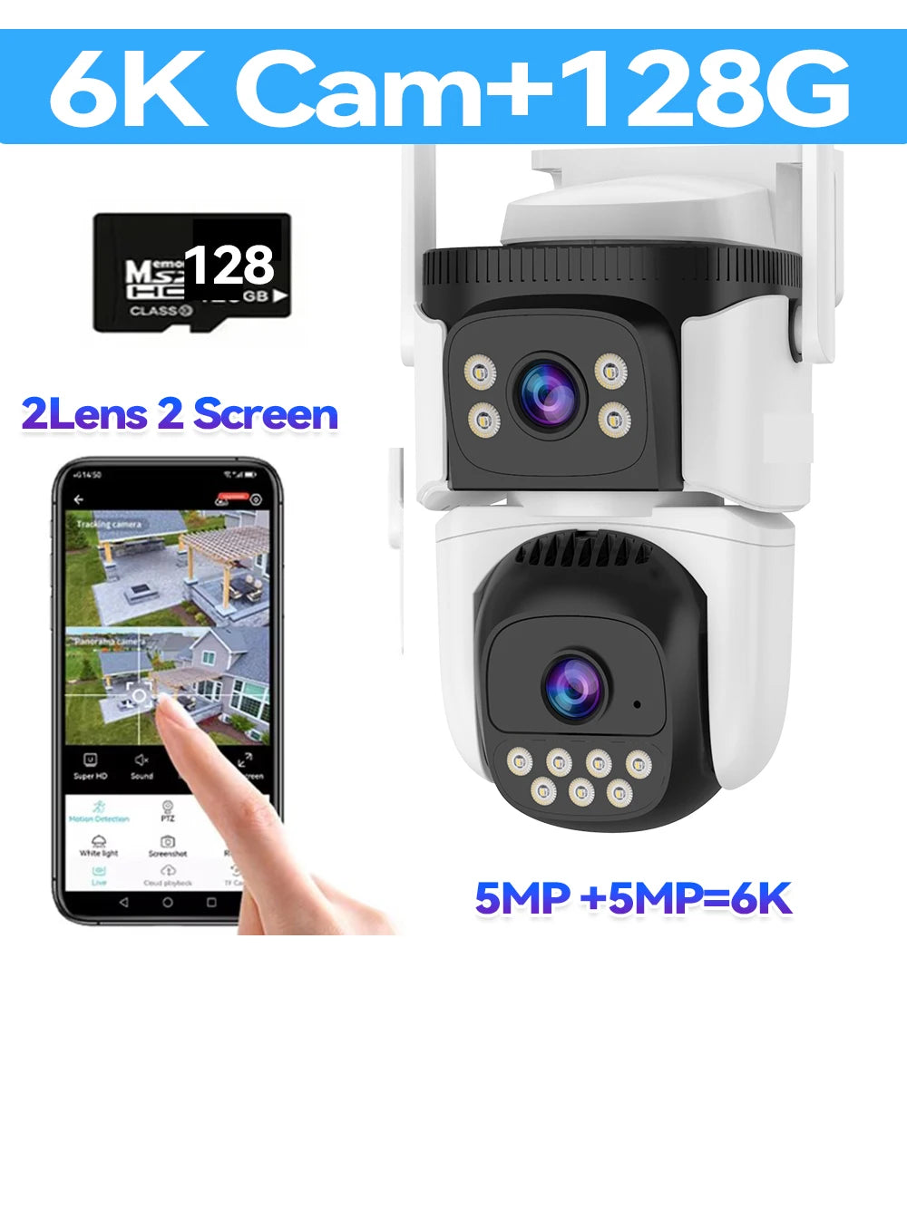 15MP UHD WiFi6 Camera 8K Three Screen Wireless Surveillance Cam Outdoor PTZ Auto Tracking Waterproof CCTV Security IP Camera