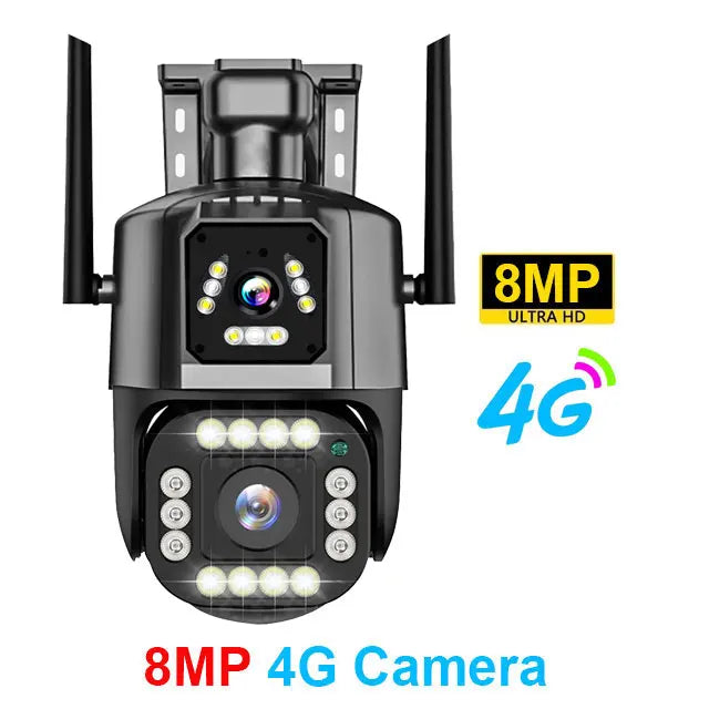 4G/WiFi IP Camera 8MP 4K Dual Lens Dual Screens Network Monitor Smart Home Outdoor PTZ CCTV Cameras V380 Pro Security Protection