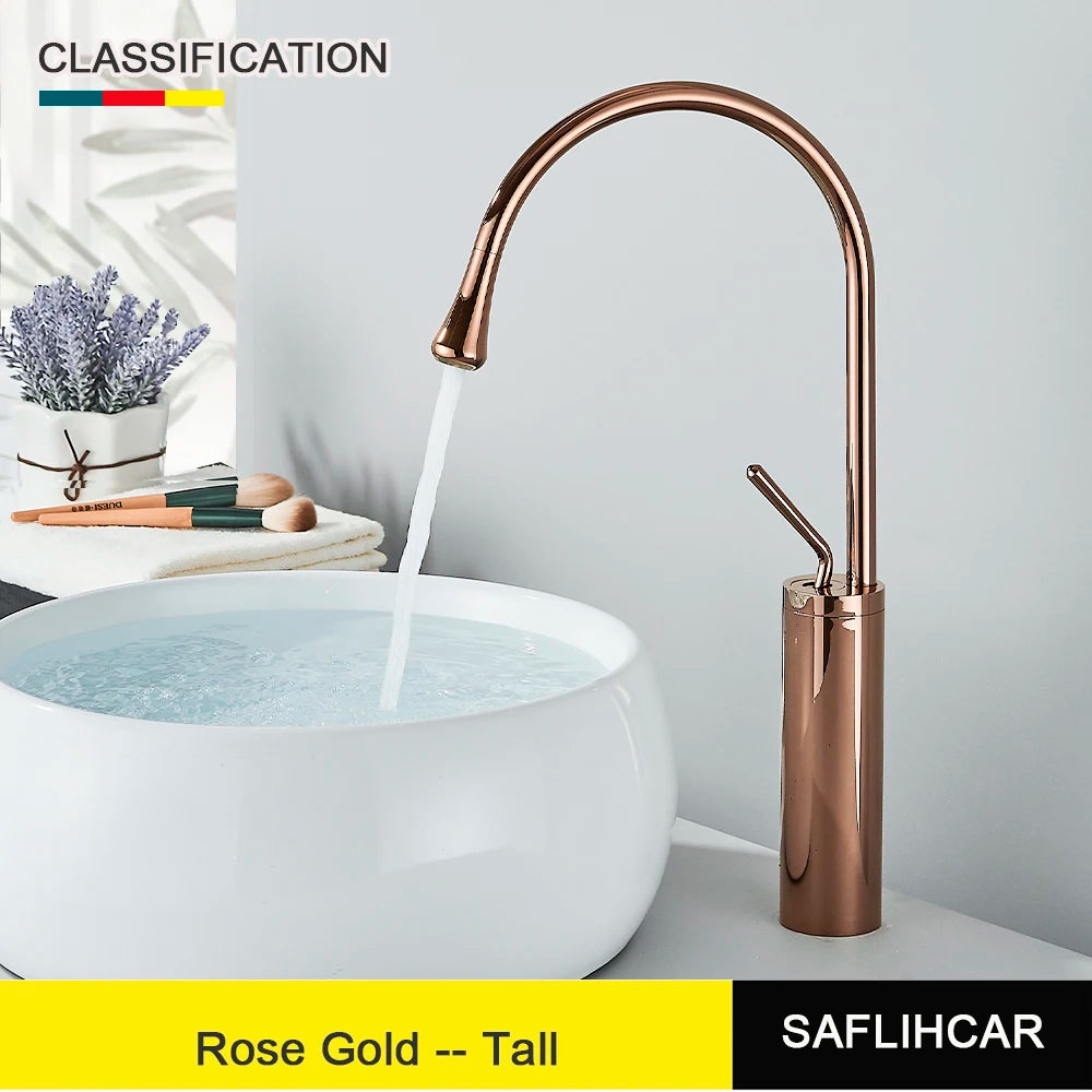 New Brushed Gold Bathroom Basin Faucet Single Lever 360 Spout Moder Brass Hot Cold Mixer Water Sink Tap  For Kitchen