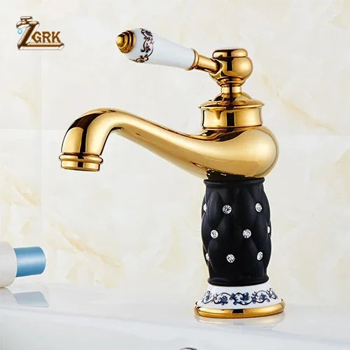 ZGRK Basin Faucets Diamond Gold Bathroom Faucet Single Handle Mixer Tap Hot and Cold Water Mixer Crane Bath Brass Mixer Tap