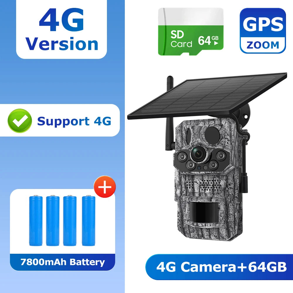 SHIWOJI 4G SIM Solar Camera GPS Positioning Security Outdoor Power Cctv IP66 Wireless 2 Way Talk Detect Black Solar IP Cam