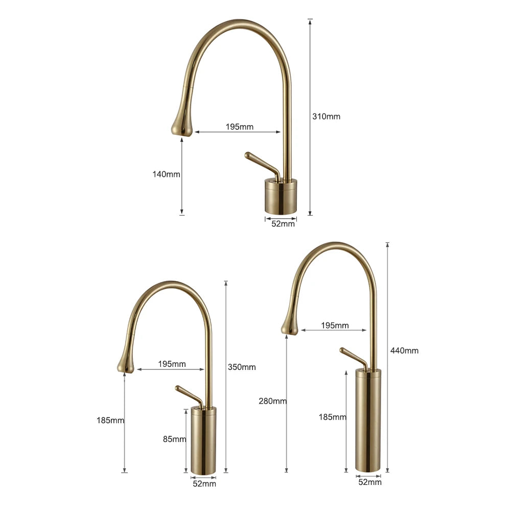 New Brushed Gold Bathroom Basin Faucet Single Lever 360 Spout Moder Brass Hot Cold Mixer Water Sink Tap  For Kitchen