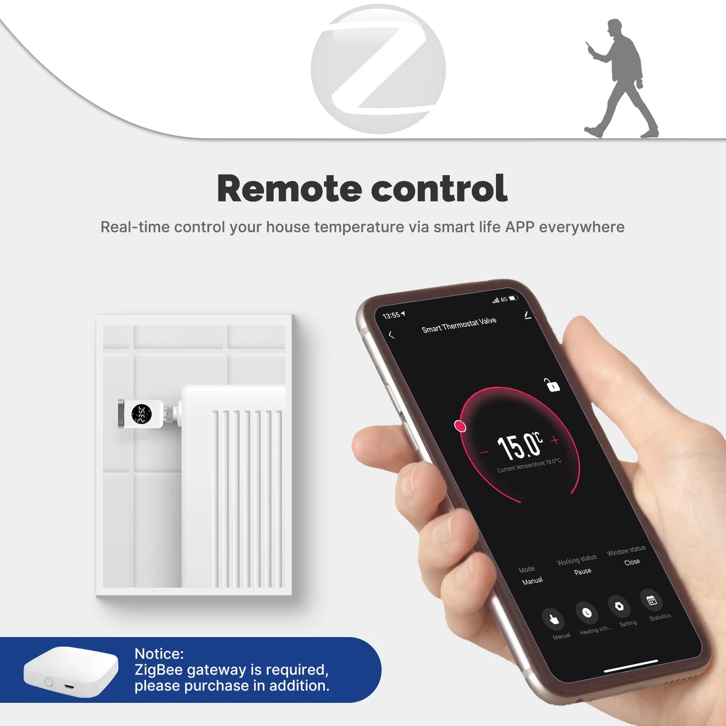 MOES Tuya Smart Wifi/ZigBee Thermostatic Radiator Valve TRV Programmable App Remote Temperature Controller with Alexa GoogleHome