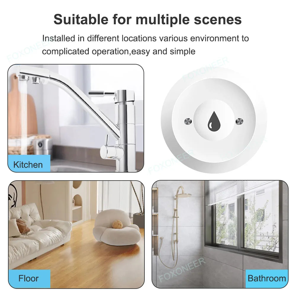 Tuya Zigbee Water Sensor Flood Leak Detector App Remote Monitoring for Kitchen/Bathroom Support Home Assistant Zigbee2mqtt