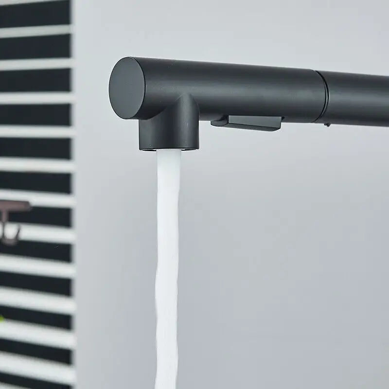 Matte Black Pull Out Kitchen Sink Faucet Two Model Stream Sprayer Nozzle Stainless Steel Hot Cold Wate Mixer Tap Deck