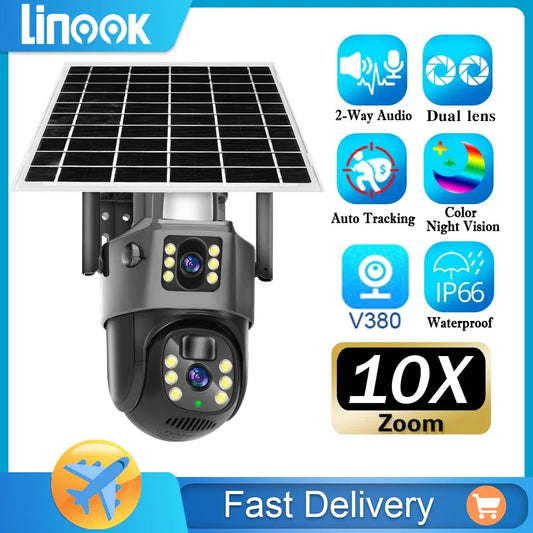 Linook V380 Pro 4K 8MP 4G SIM card solar CCTV wireless camera CCTV outdoor WIFI solar camera 360 built-in battery waterproof