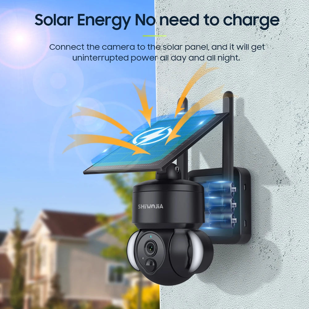 SHIWOJIA Mini Solar Camera 4G /Wifi PTZ 3MP 4X Zoom IP66 Security Cctv Outdoor Wireless Battery Video 2 Way Talk Surveillance