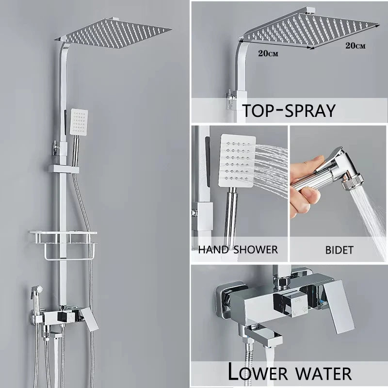 4-Function Wall Mounted Shower Faucet Set Rainwater Bathtub Shower Mixer Rotary Bathtub Single Handle Shower System