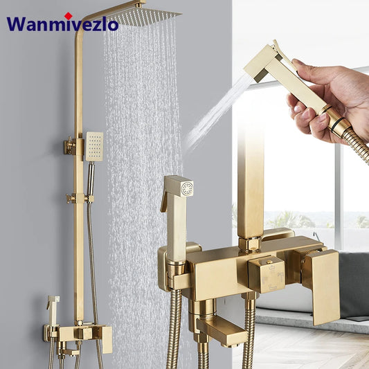 4-Function Wall Mounted Shower Faucet Set Rainwater Bathtub Shower Mixer Rotary Bathtub Single Handle Shower System