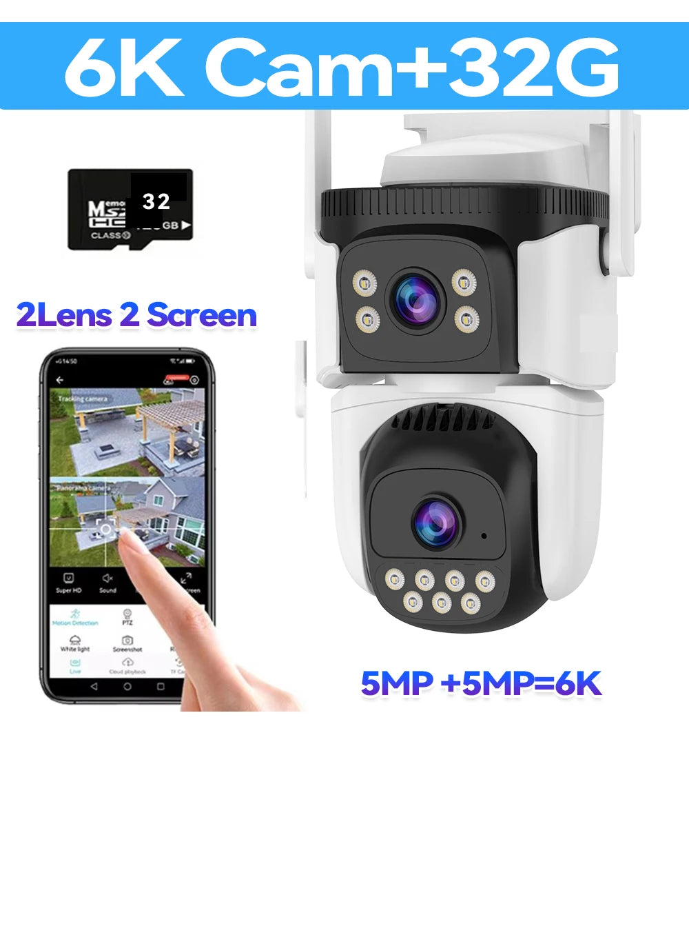 15MP UHD WiFi6 Camera 8K Three Screen Wireless Surveillance Cam Outdoor PTZ Auto Tracking Waterproof CCTV Security IP Camera