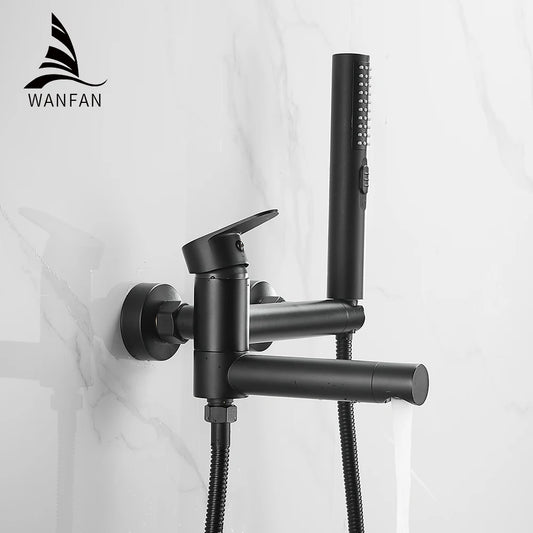 Bathtub Faucets Modern Black Bath Shower Set Unique Design of Rotating nozzle Mixer Tap Wall Mounted For Bathroom WF-877909