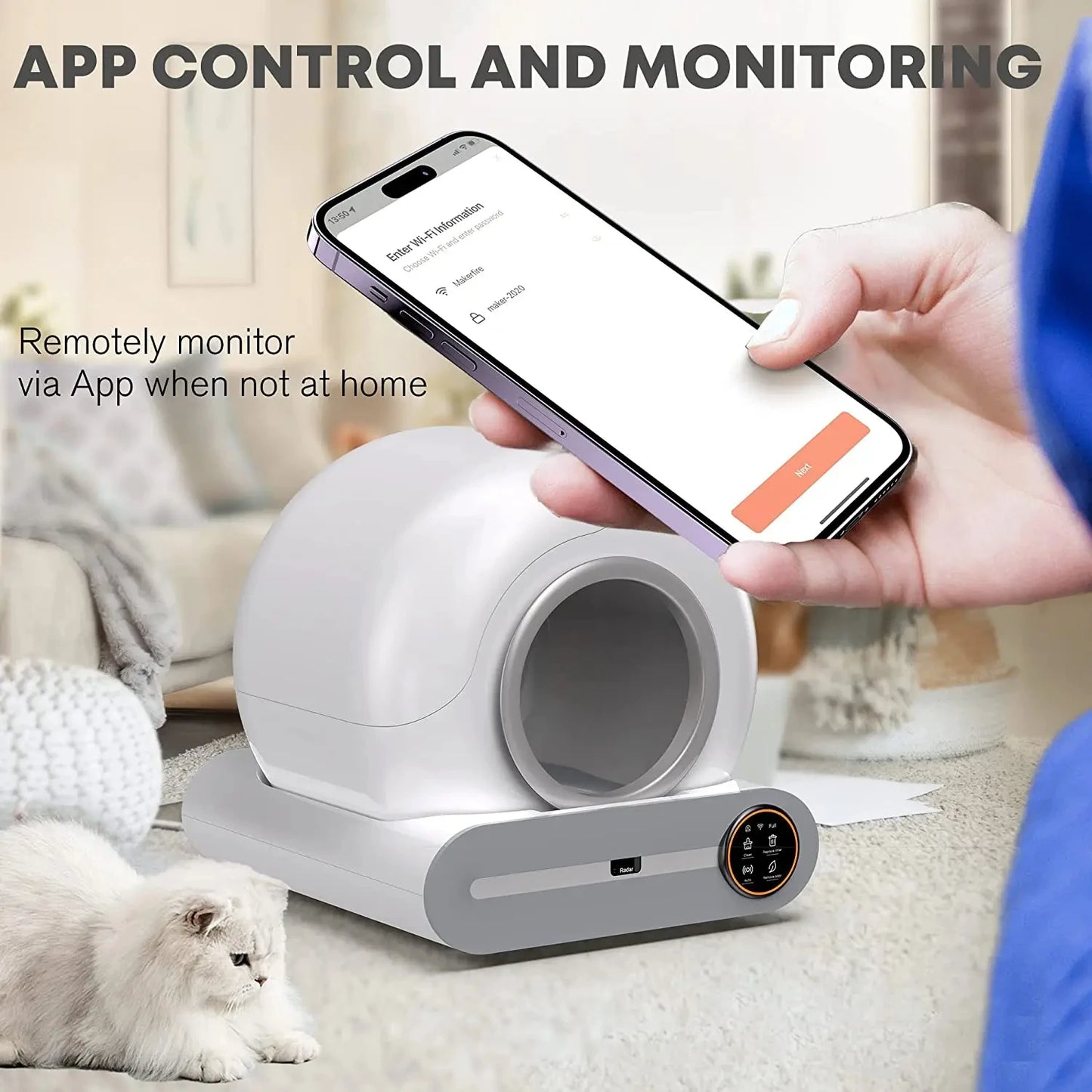 Smart Self Cleaning Cat Litter Box 65L Extra Large Closed Automatic Cat Toilet App Control Cat Litter Tray Arenero Gato for Cats