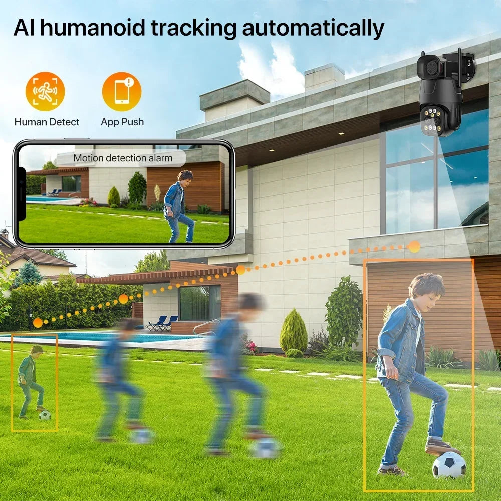 Outdoor 4K 8MP WIFI IP Camera Dual Lens 8X Zoom Wireless PTZ Camera Auto Tracking Security Camera 4MP CCTV Surveillance Camhi