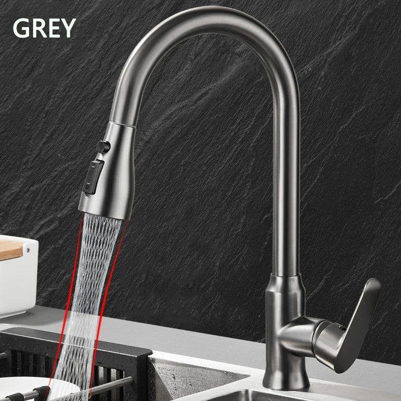 Kitchen Faucet Single Hole Pull Out Spout Kitchen Sink Mixer Tap Stream Sprayer Head Chrome/Black Mixer Tap