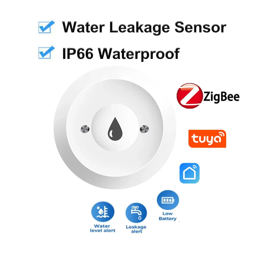 Tuya Zigbee Water Sensor Flood Leak Detector App Remote Monitoring for Kitchen/Bathroom Support Home Assistant Zigbee2mqtt