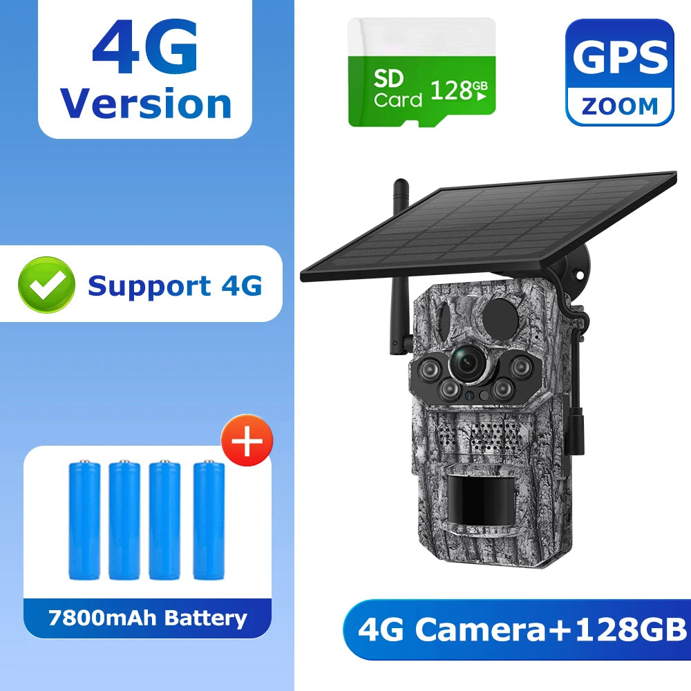 SHIWOJI 4G SIM Solar Camera GPS Positioning Security Outdoor Power Cctv IP66 Wireless 2 Way Talk Detect Black Solar IP Cam