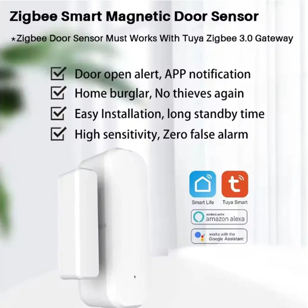 Smart Tuya ZigBee Door Window Sensor Magnetic Security Protection Alarm Smart Home Door Open Closed Detector Alexa Google Home