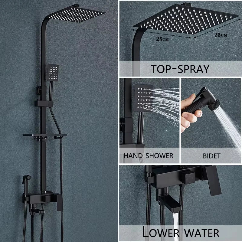 4-Function Wall Mounted Shower Faucet Set Rainwater Bathtub Shower Mixer Rotary Bathtub Single Handle Shower System