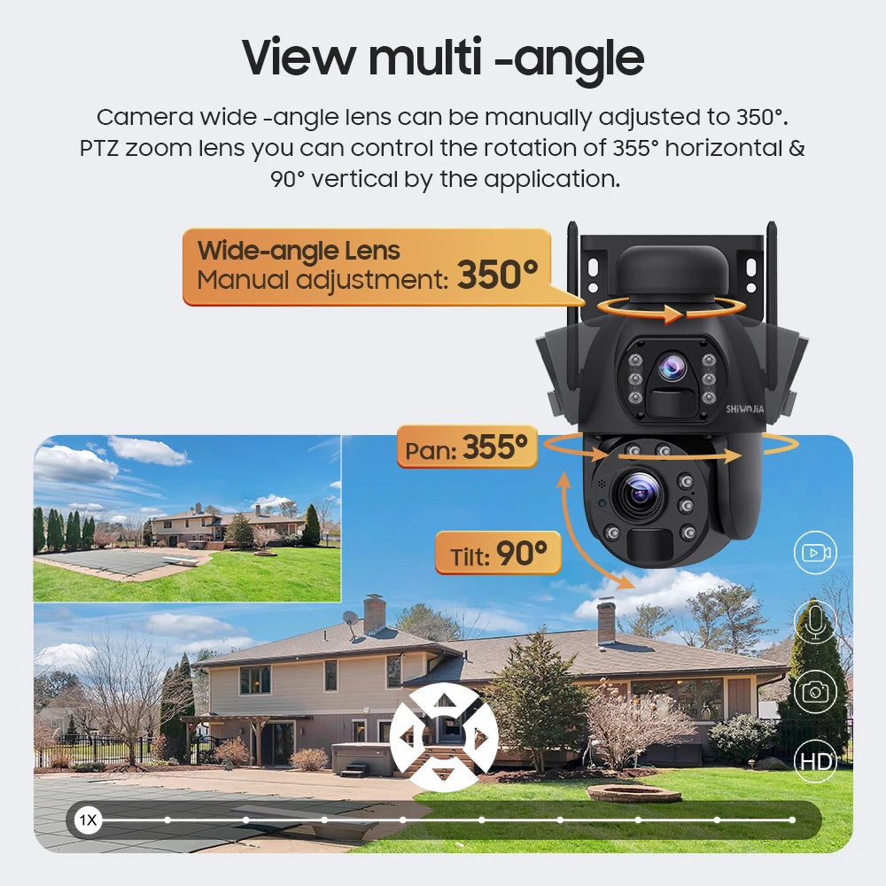 SHIWOJIA 4K 8MP 4G Solar Camera 20X Zoom Dual Lens Recording Humanoid Tracking Outdoor WIFI Camera Metal Waterproof CCTV 12000mA