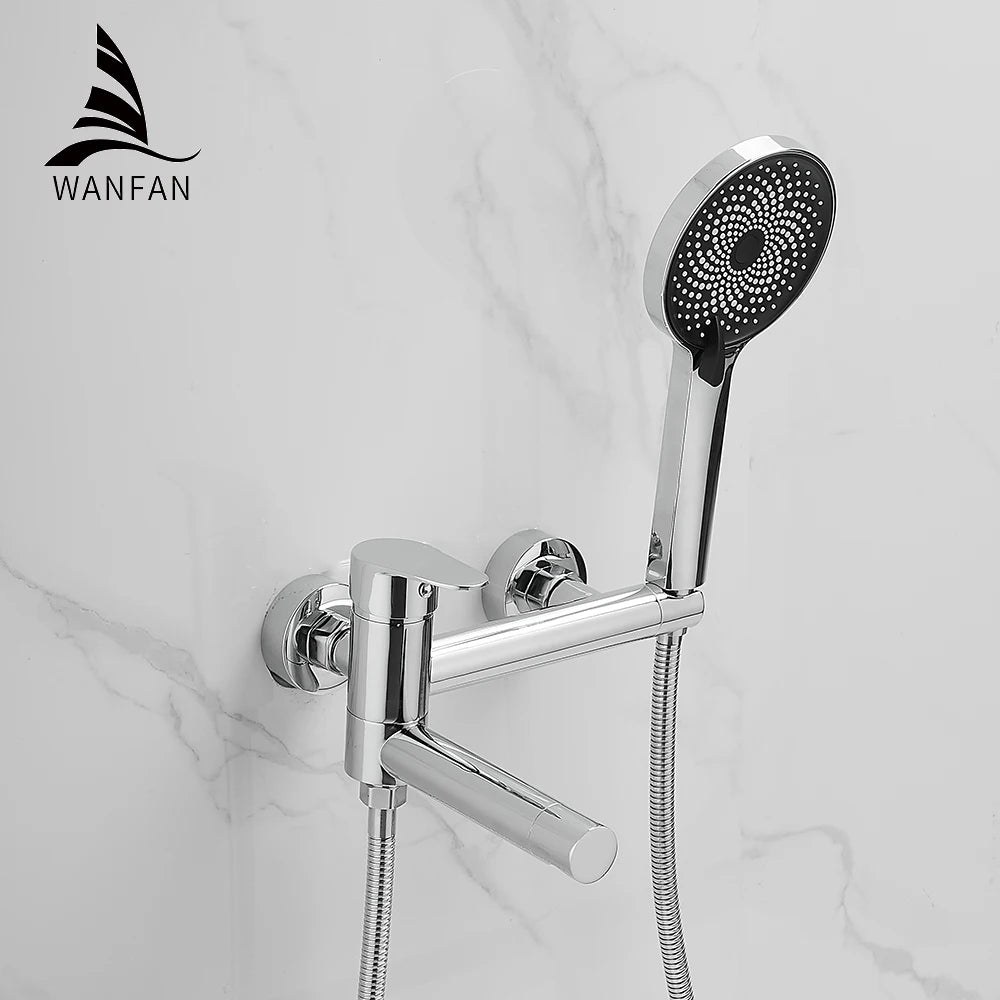 Bathtub Faucets Modern Black Bath Shower Set Unique Design of Rotating nozzle Mixer Tap Wall Mounted For Bathroom WF-877909