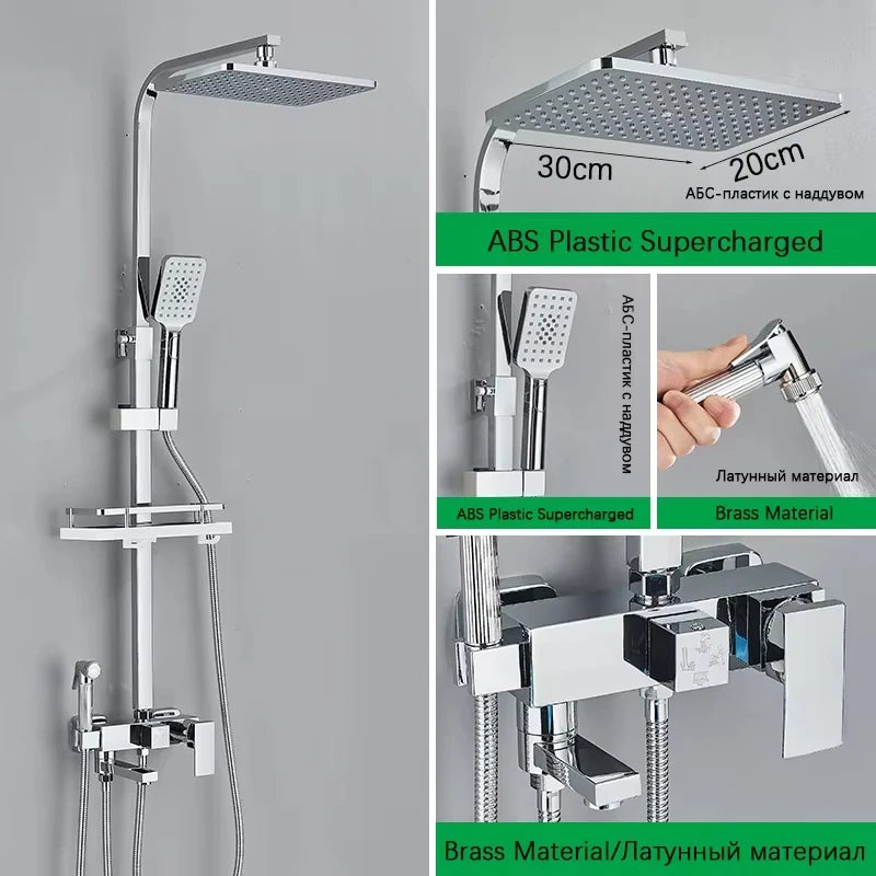 4-Function Wall Mounted Shower Faucet Set Rainwater Bathtub Shower Mixer Rotary Bathtub Single Handle Shower System