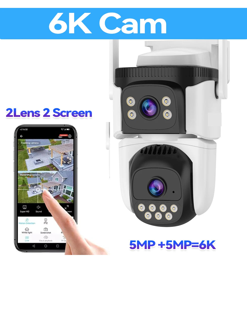 15MP UHD WiFi6 Camera 8K Three Screen Wireless Surveillance Cam Outdoor PTZ Auto Tracking Waterproof CCTV Security IP Camera