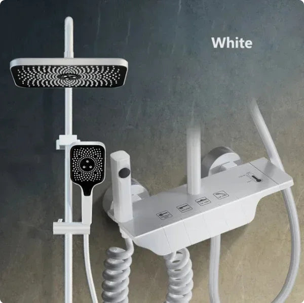 Bathroom Shower Faucet Set 4 Functions Digital Display Shower Thermostat Gray Black High Pressure Discharge Copper Taps