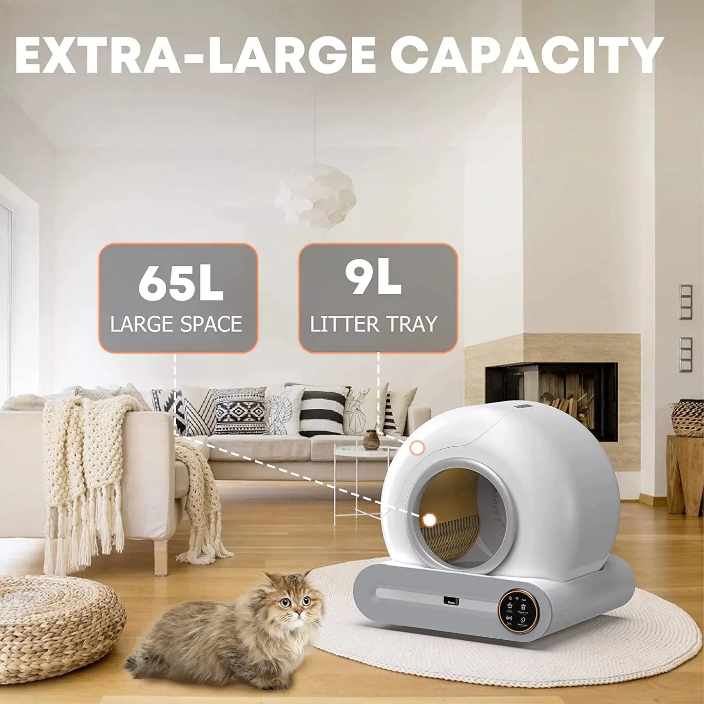 Smart Self Cleaning Cat Litter Box 65L Extra Large Closed Automatic Cat Toilet App Control Cat Litter Tray Arenero Gato for Cats