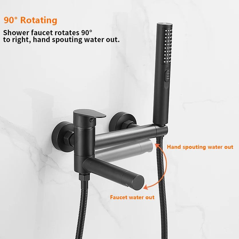 Bathtub Faucets Modern Black Bath Shower Set Unique Design of Rotating nozzle Mixer Tap Wall Mounted For Bathroom WF-877909