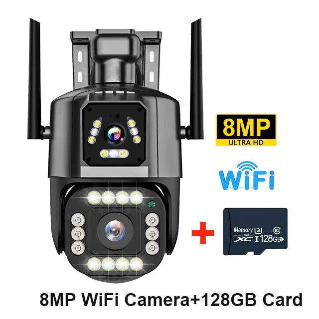 4G/WiFi IP Camera 8MP 4K Dual Lens Dual Screens Network Monitor Smart Home Outdoor PTZ CCTV Cameras V380 Pro Security Protection