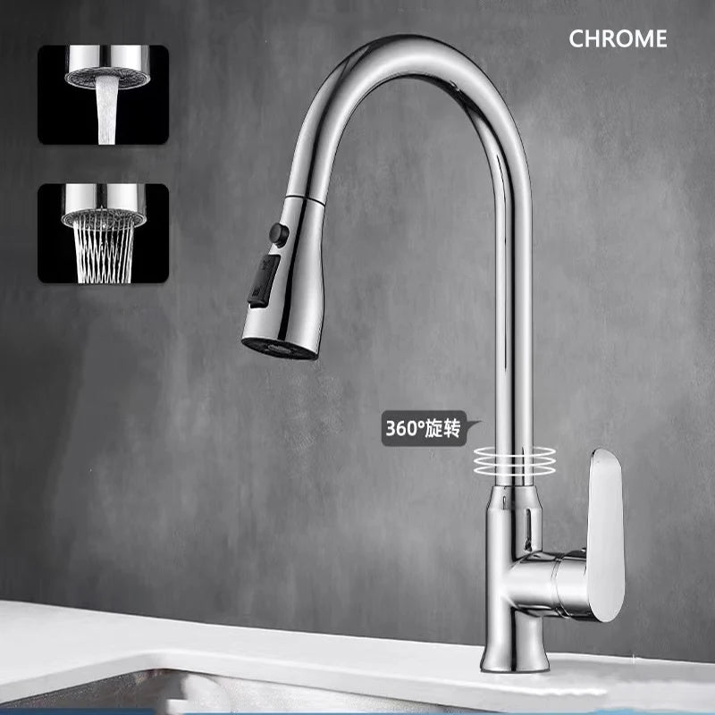 Kitchen Faucet Single Hole Pull Out Spout Kitchen Sink Mixer Tap Stream Sprayer Head Chrome/Black Mixer Tap