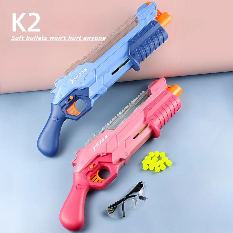 K2 Soft Bullets Dart Foam Blaster Manual High Capacity TPE Ball Launcher Colorful Continuous Firing Toy Gun Outdoor Cs Game Prop