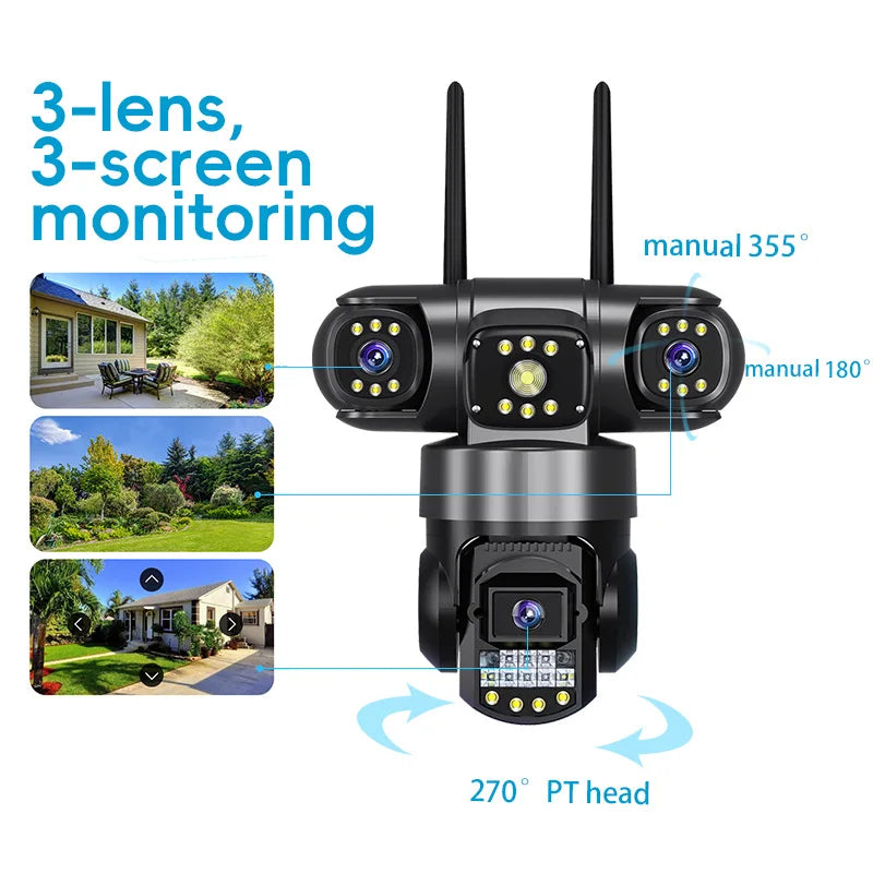 Saikiot V380 Pro Camera PTZ 12MP 3 Lens 3 Screen Outdoor Waterproof 4G WIFI Camera Auto Tracking Color Vision V380 Pro 4G Camera