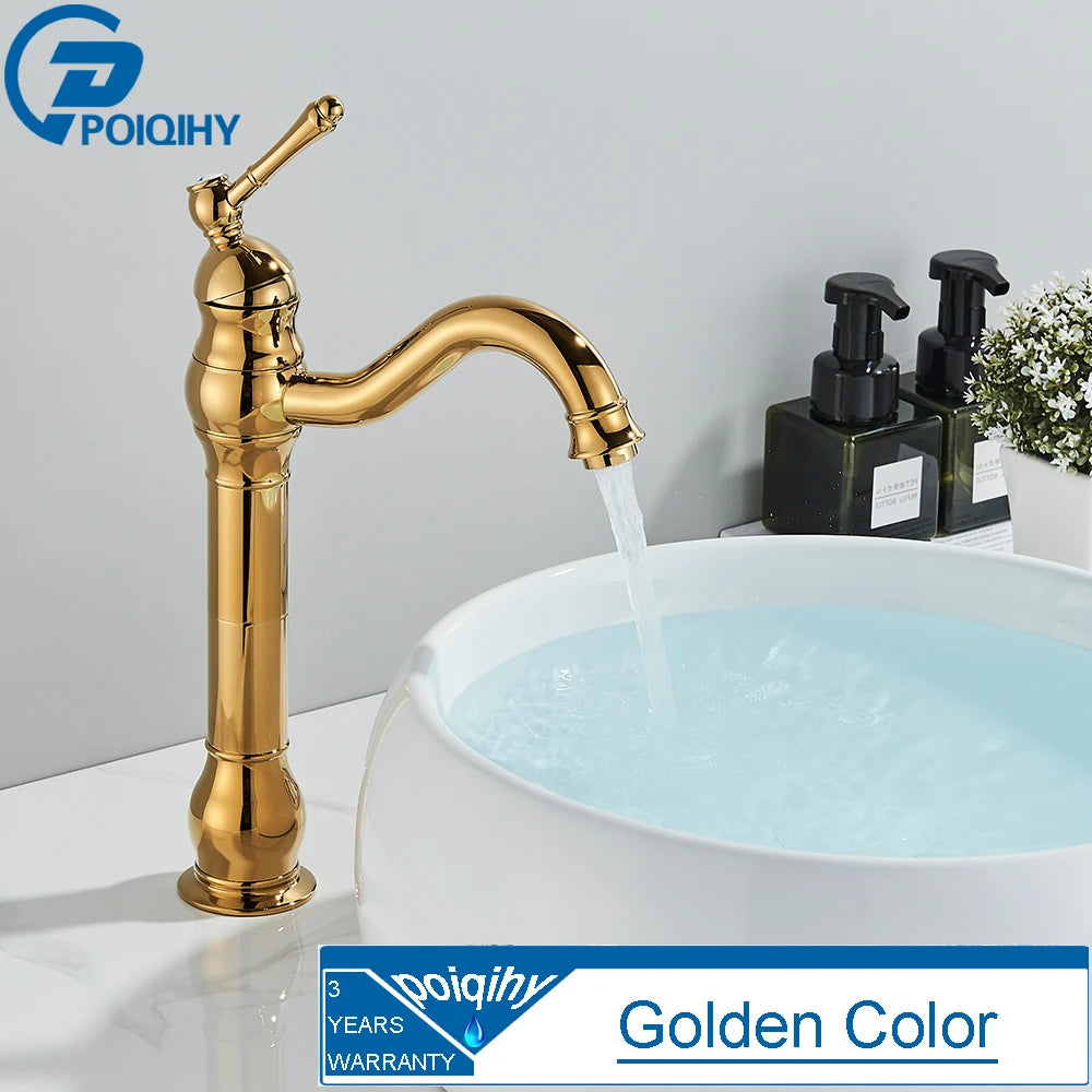 POIQIHY Antique Brass Basin Vessel Sink Faucet Deck Mounted One Hole Cold Hot Water Cold Hot Mixer Tap Bathroom Faucet  1 Hole