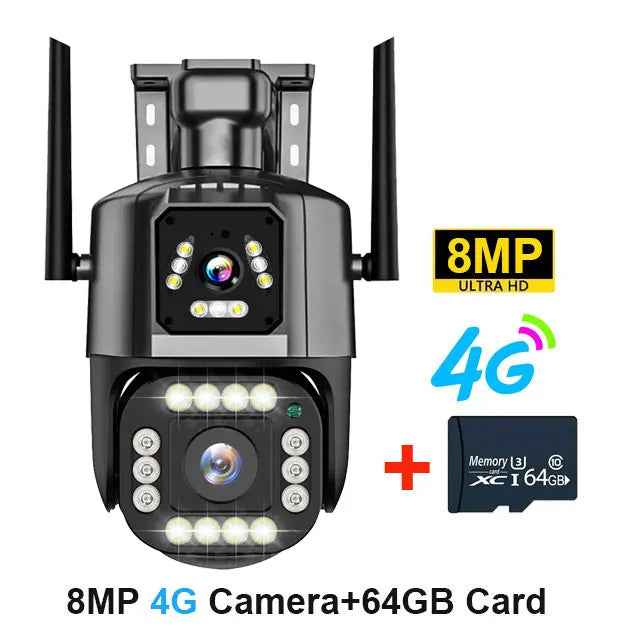 4G/WiFi IP Camera 8MP 4K Dual Lens Dual Screens Network Monitor Smart Home Outdoor PTZ CCTV Cameras V380 Pro Security Protection