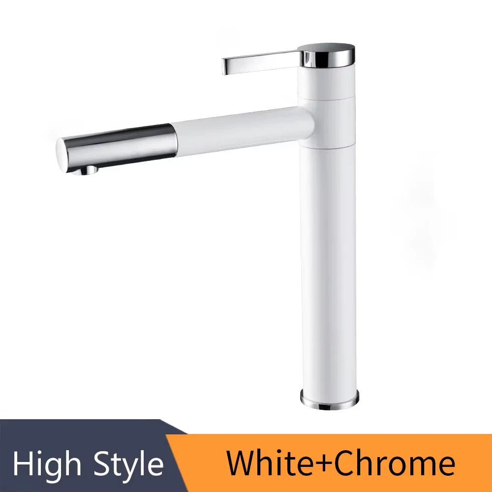 Basin Faucets Brass Bathroom Faucet Vessel Sinks Mixer Vanity Tap Swivel Spout Deck Mounted White Color Washbasin Faucet LT-701B