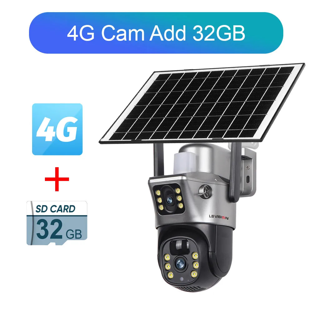 LS VISION 4K 8MP Dual Screen Solar Camera Outdoor Wireless 4G/WiFi PTZ Dual Lens Security Protection Auto Tracking CCTV Cameras