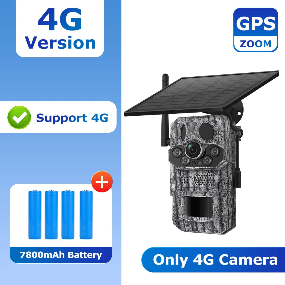 SHIWOJI 4G SIM Solar Camera GPS Positioning Security Outdoor Power Cctv IP66 Wireless 2 Way Talk Detect Black Solar IP Cam