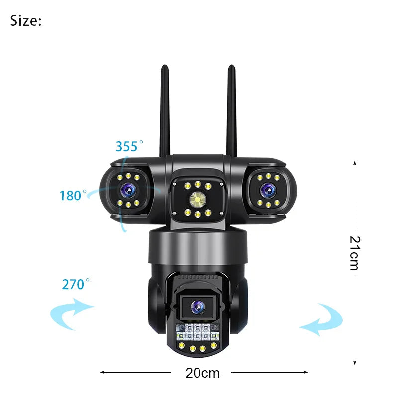 Saikiot V380 Pro Camera PTZ 12MP 3 Lens 3 Screen Outdoor Waterproof 4G WIFI Camera Auto Tracking Color Vision V380 Pro 4G Camera