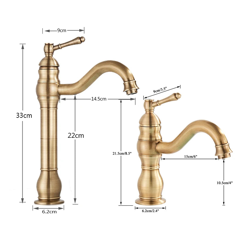 POIQIHY Antique Brass Basin Vessel Sink Faucet Deck Mounted One Hole Cold Hot Water Cold Hot Mixer Tap Bathroom Faucet  1 Hole