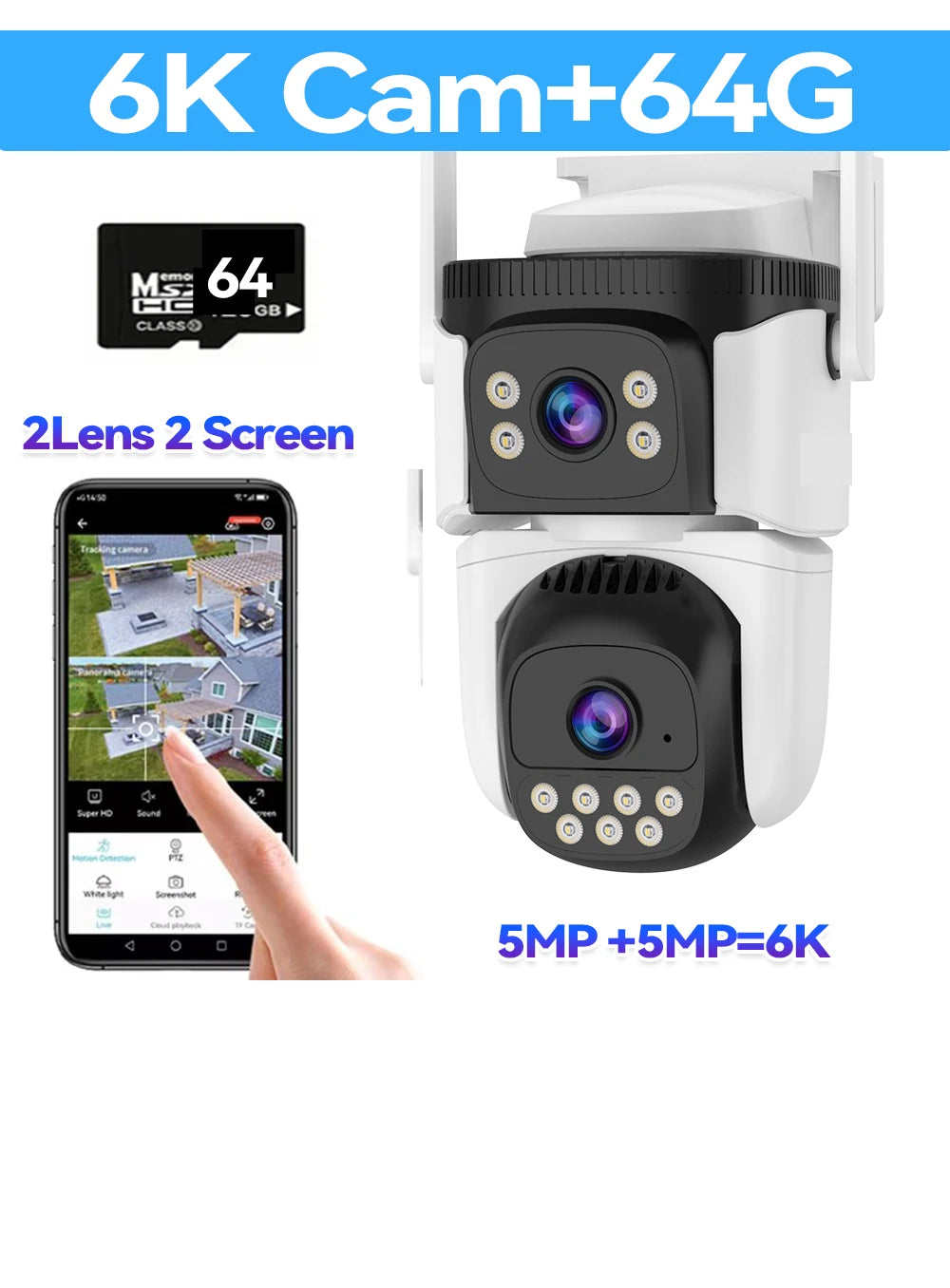 15MP UHD WiFi6 Camera 8K Three Screen Wireless Surveillance Cam Outdoor PTZ Auto Tracking Waterproof CCTV Security IP Camera