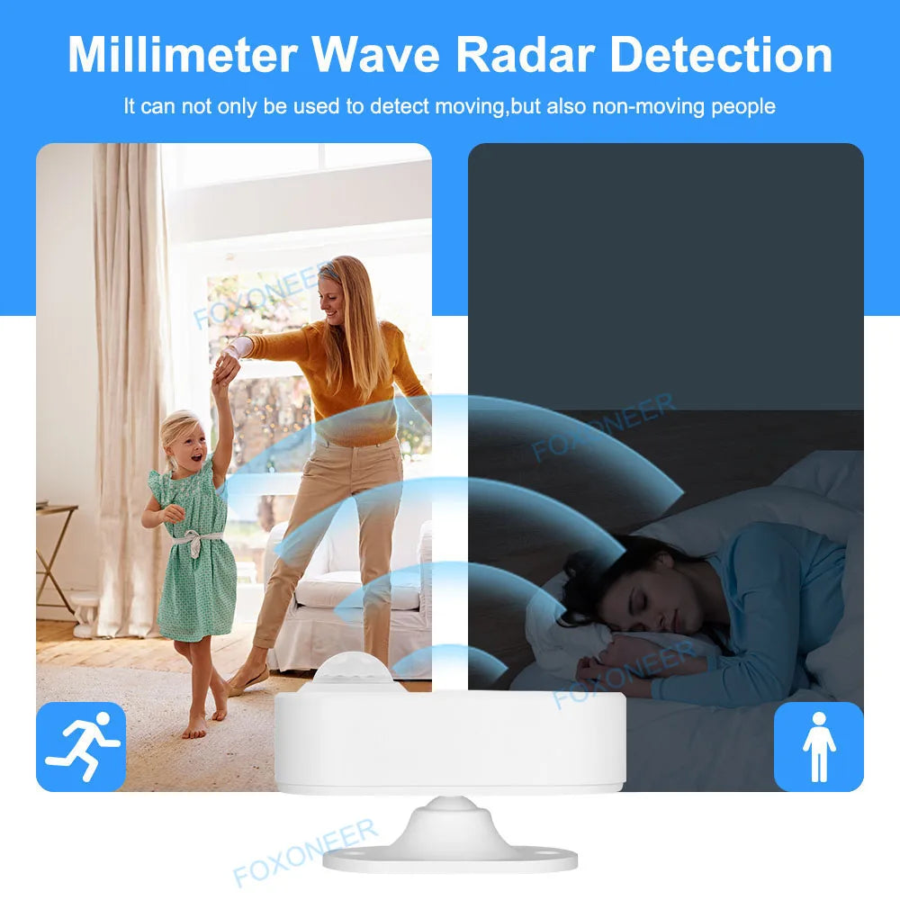 Tuya Zigbee Human Presence Sensor 24G MmWave Radar +PIR,Luminance detection Use Battery Support Zigbee2mqtt Home Assistant