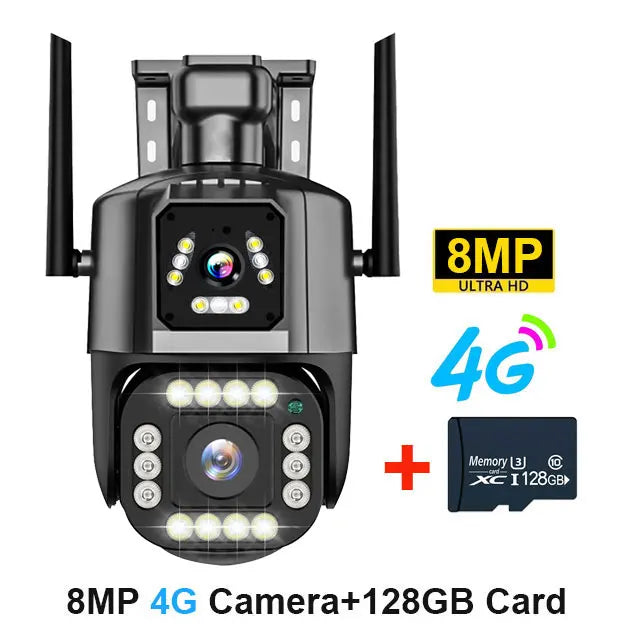 4G/WiFi IP Camera 8MP 4K Dual Lens Dual Screens Network Monitor Smart Home Outdoor PTZ CCTV Cameras V380 Pro Security Protection