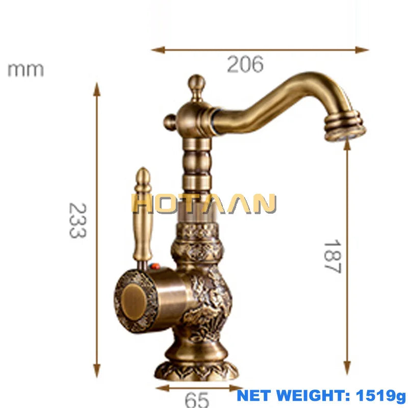 Luxury Antique Bronze Copper Carving Deck Mounted Kitchen Faucet Bathroom Basin Faucet Sink Faucet Mixer Hot and Cold Water Tap