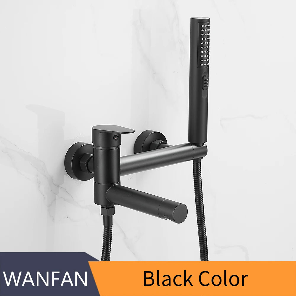 Bathtub Faucets Modern Black Bath Shower Set Unique Design of Rotating nozzle Mixer Tap Wall Mounted For Bathroom WF-877909